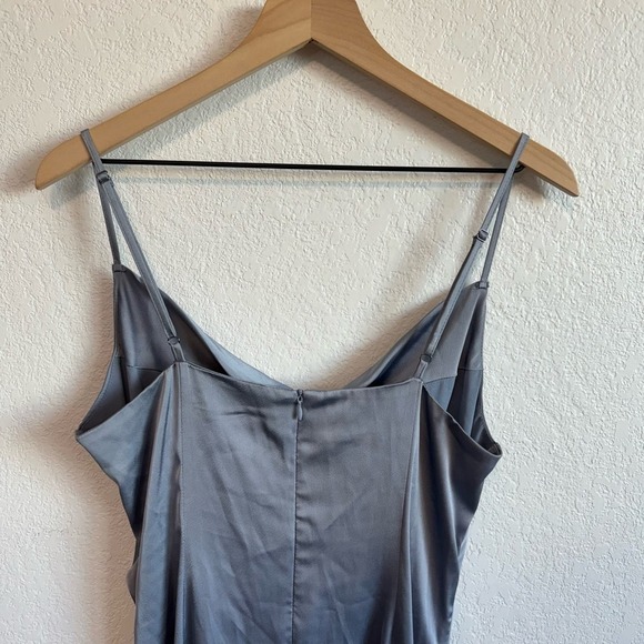 Isalis Sofia Cowl Neck Sleeveless Side-Slit Silky Slip Midi Dress Purple Gray L - Picture 6 of 10